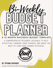 Load image into Gallery viewer, Digital Paycheck Budget Planner - 12 month Undated Budget Template - PDF